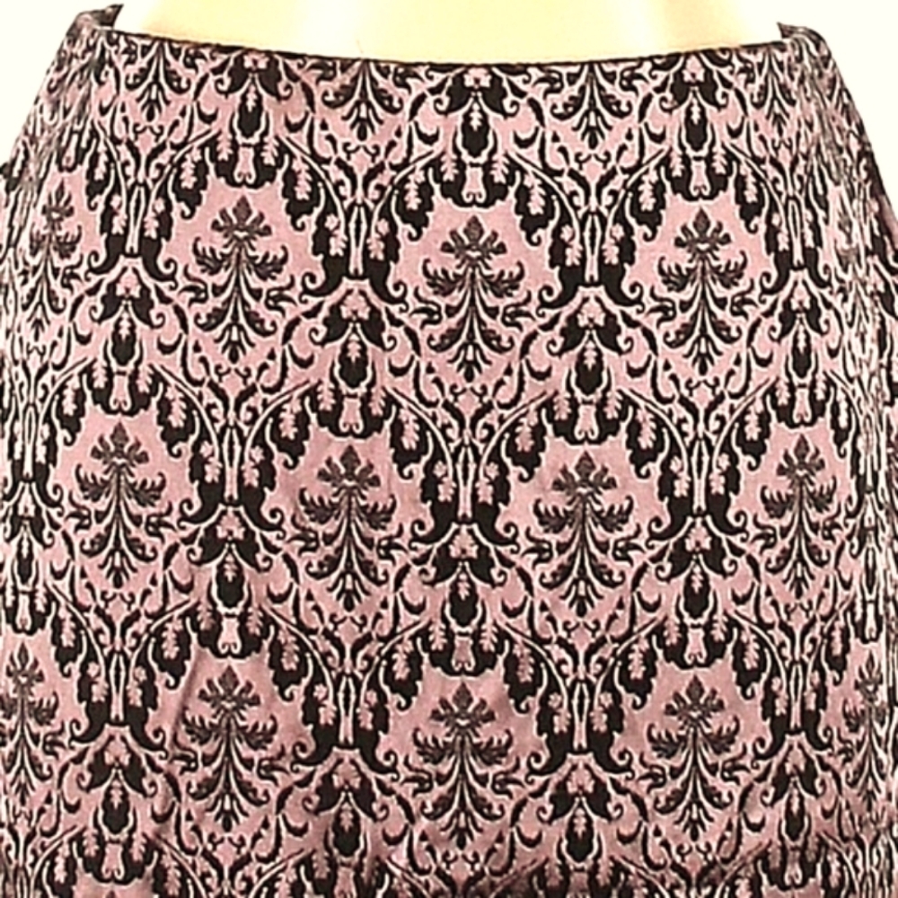 🩷🖤🩷 Glamorous Pink & Black Satin Damask Print Pencil Skirt - L - Picture 3 of 7